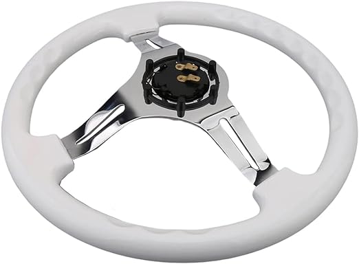 Universal Semi Dish White Chrome Steering Wheel In Premium Quality For Car 1 Pc