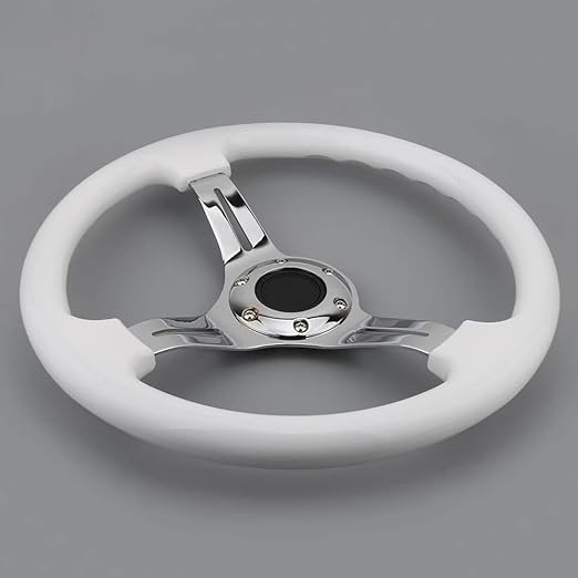 Universal Semi Dish White Chrome Steering Wheel In Premium Quality For Car 1 Pc