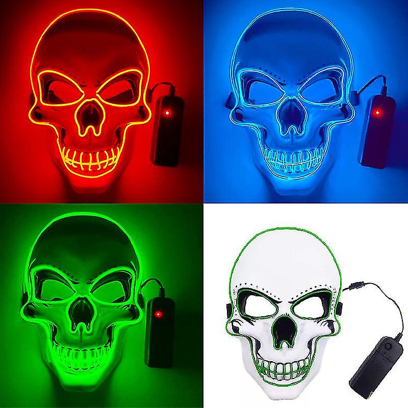 Universal Devil Head Neon Halloween Mask, Led Purge Mask 3 Lighting Modes For Costplay 1 Pc(White)