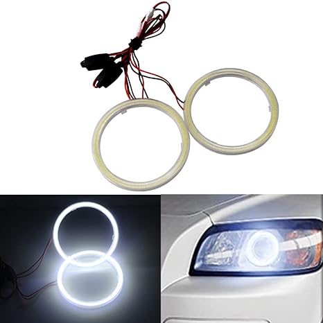 Universal Angel Eye Ring 70mm White Color With Cotton Plastic Cover LED For Car Headlight 2 Pcs Set