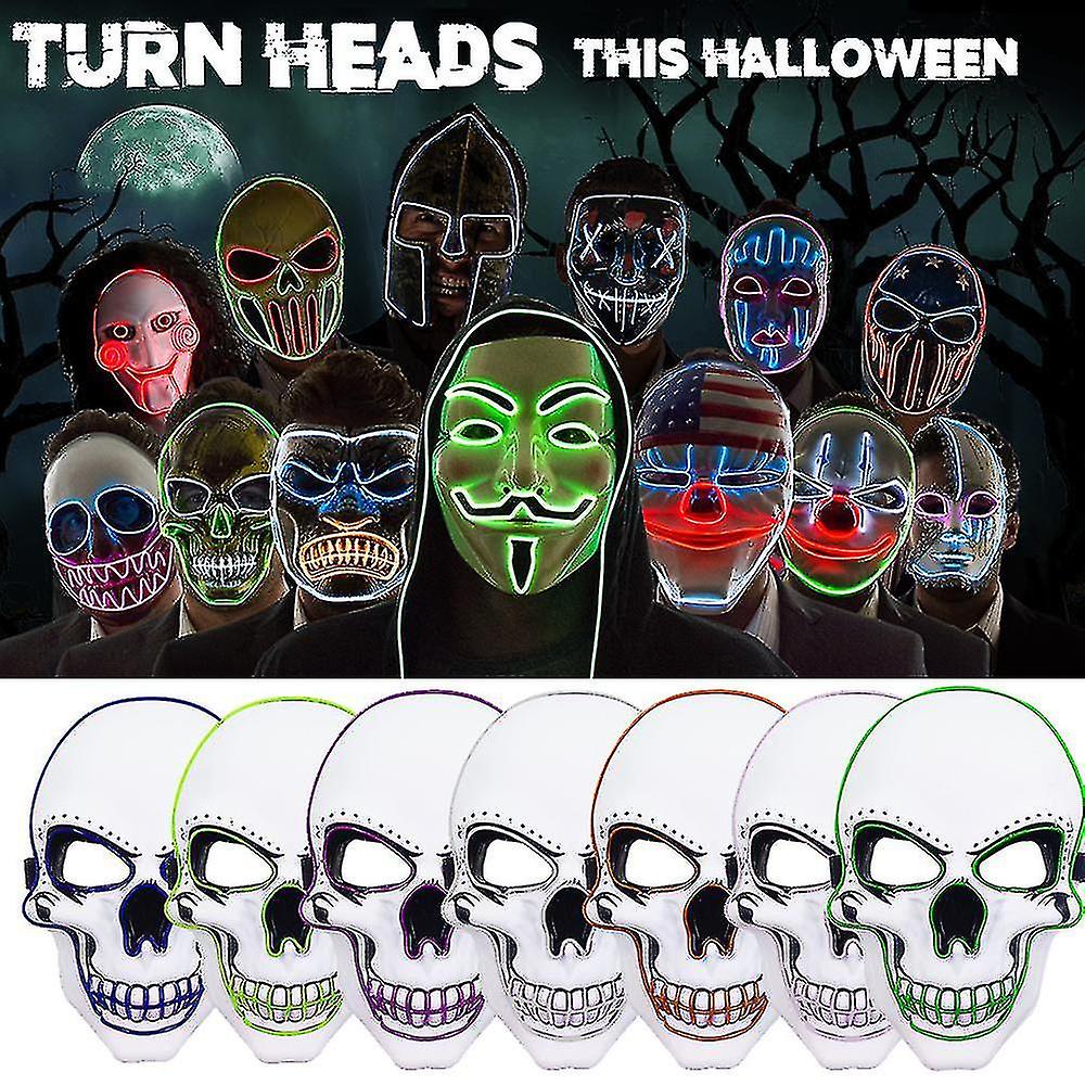 Universal Devil Head Neon Halloween Mask, Led Purge Mask 3 Lighting Modes For Costplay 1 Pc(Blue)