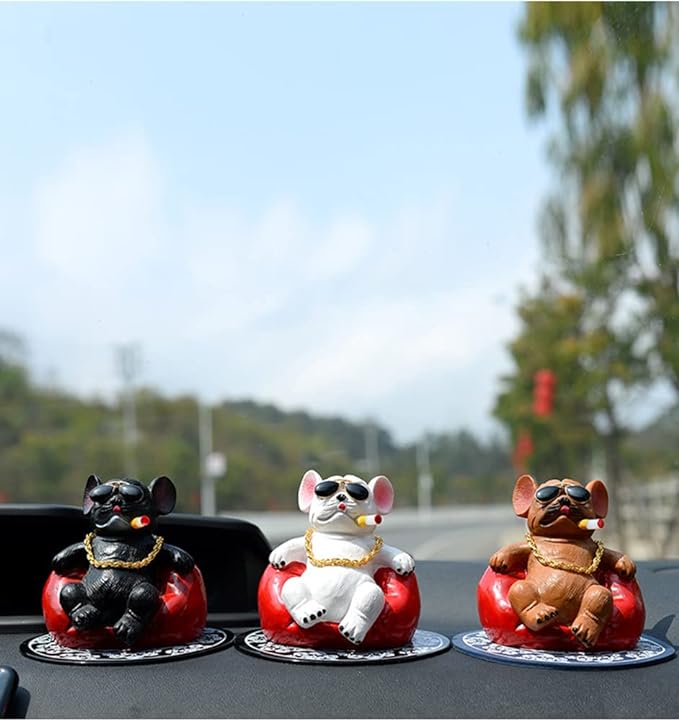 Universal Cool Dog Resin Statue Car Interior Accessories moking Cigar Dog with Gold Necklace (Brown) 1Pc