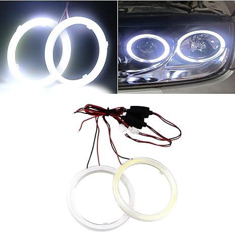 Universal Angel Eye Ring 70mm White Color With Cotton Plastic Cover LED For Car Headlight 2 Pcs Set