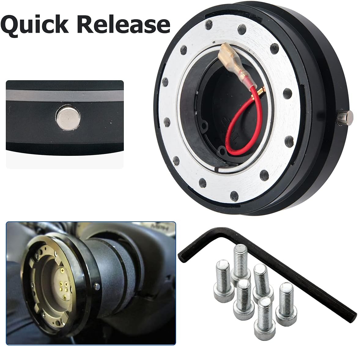 Universal Car Quick Release Steering Adapter Hub Wheel Snap Off Removable Black 1 Pc