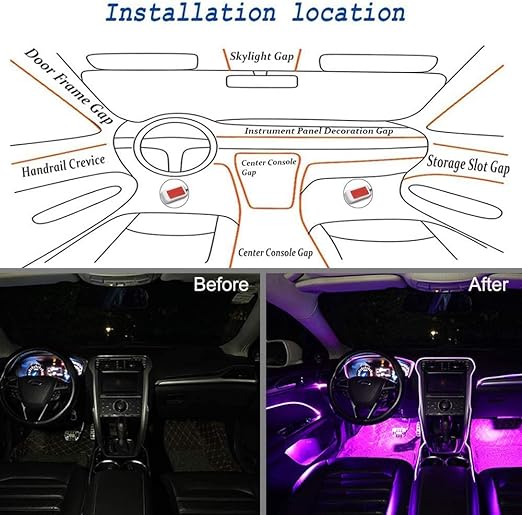 Universal 9 in 1 Ambient Light Car Interior Light Decoration Multi Colour With Mobile Operated