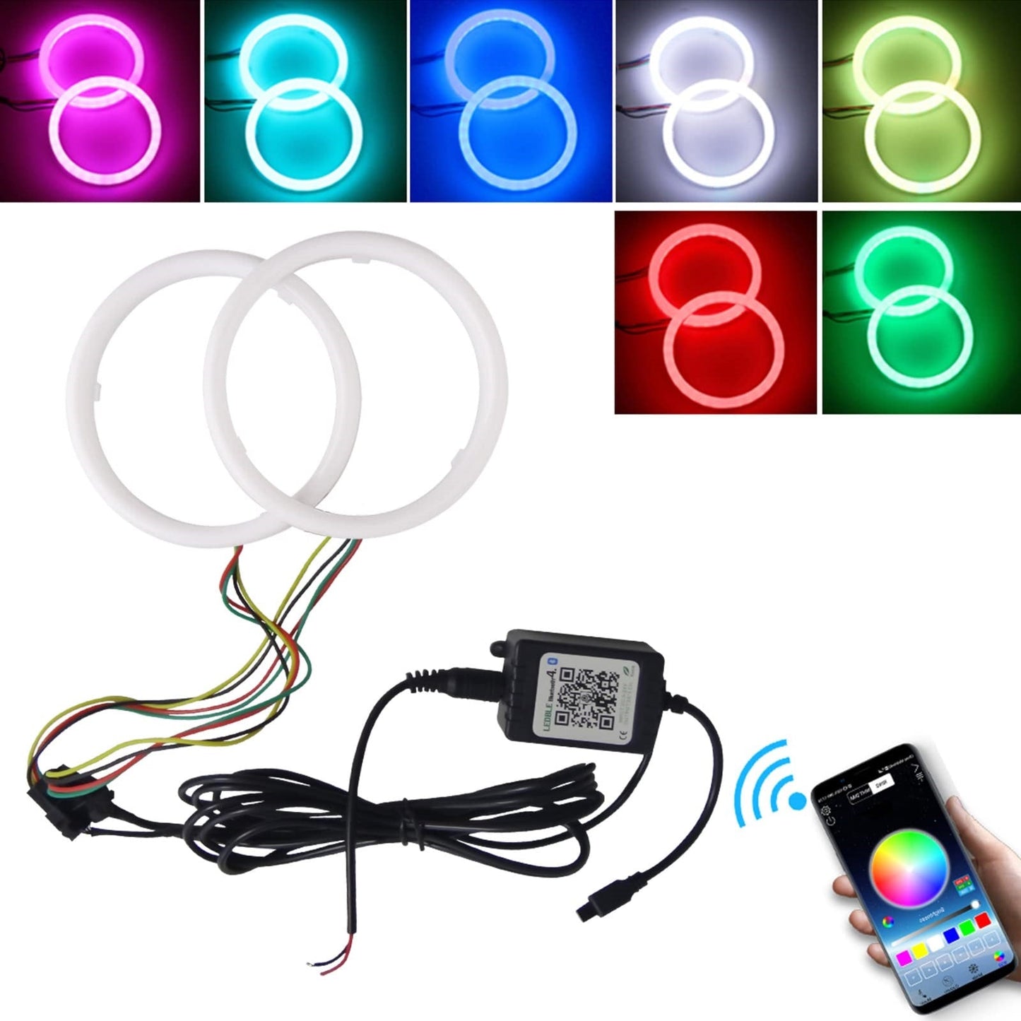 Universal Angel Eye Ring LIUHAWK Brand 90MM APP Control RGB LED for Car Headlight 2 Pcs Set