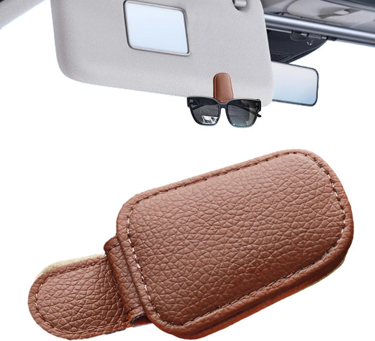 Universal Car Magnetic Sunglass Holder Magnetic Soft PU Leather Sunglass Holder Accessories For Car 1 Pc (Brown)