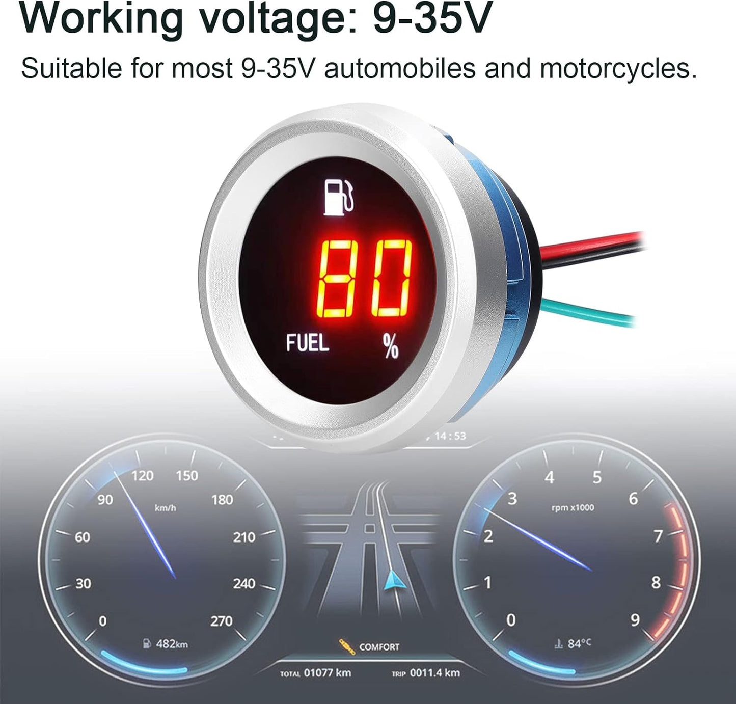 Universal Digital Fuel Level Gauge With LED Display For Car And Bike 1 Pc