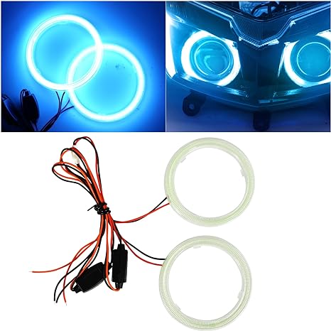 Universal Angel Eye Ring 70mm Ice Blue Color With Cotton Plastic Cover LED For Car Headlight 2 Pcs Set