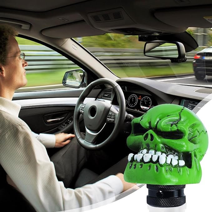 Universal Skull Shift Gear Knob Car Shifter Lever Most Manual Automotive Vehicles(Green)