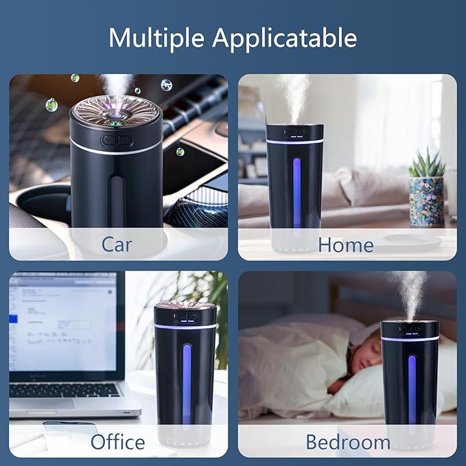 Wireless Air Humidifier Colorful lights Purifier 800mAh Rechargeable Cool Mist Maker For Car, Offices, And Home(Black)