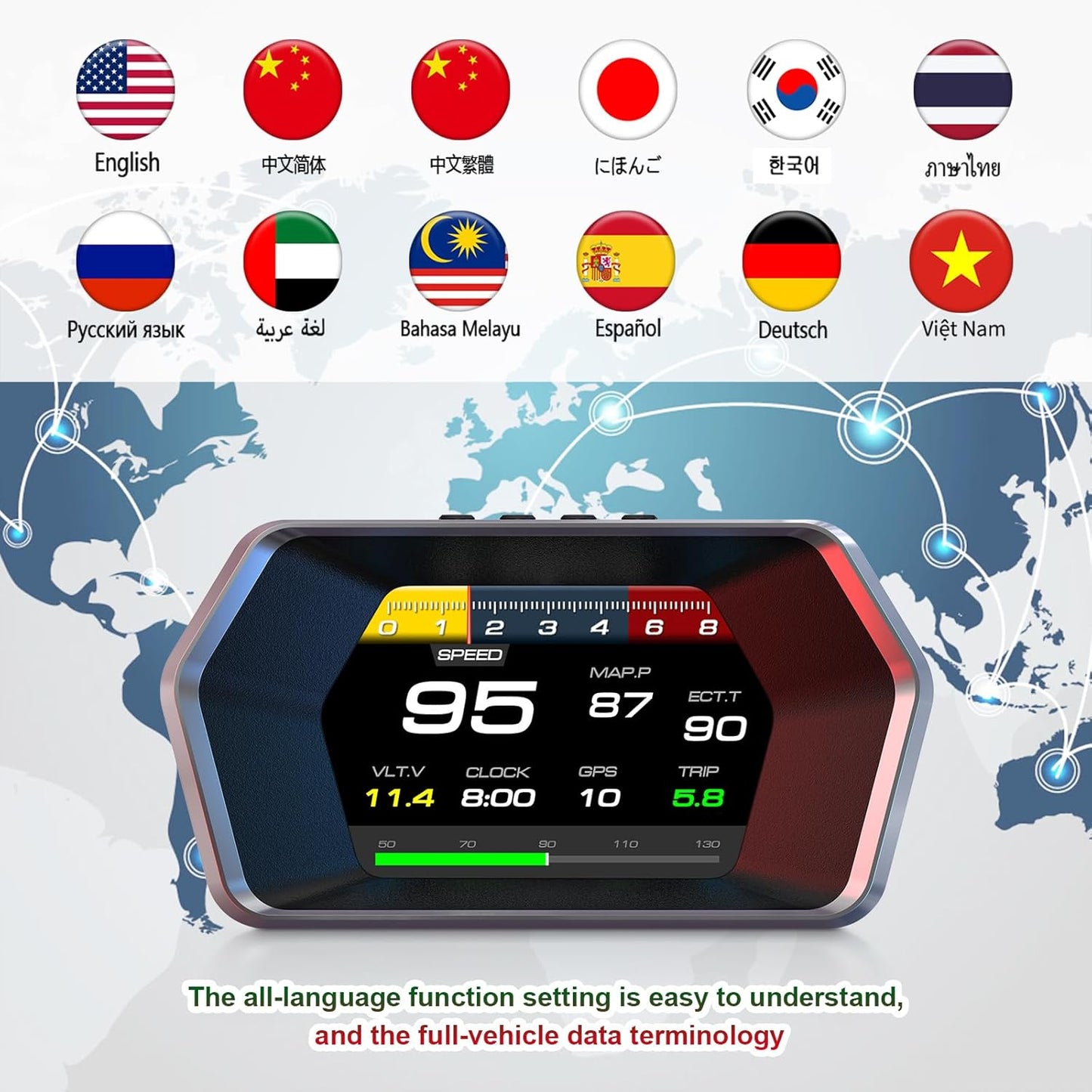 Universal P17 OBD2+GPS HUD Gauge Car Digital Head Up Display Speedometer Turbo RPM Alarm 1 Pc