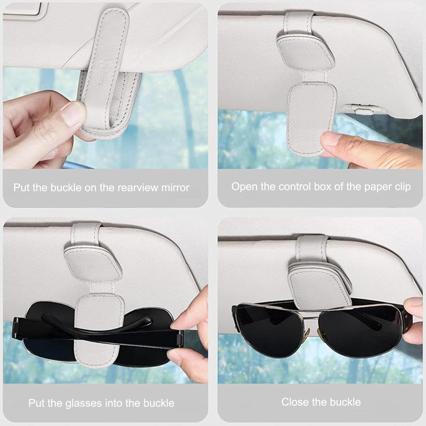 Universal Car Magnetic Sunglass Holder Magnetic Soft PU Leather Sunglass Holder Accessories For Car 1 Pc (Grey)