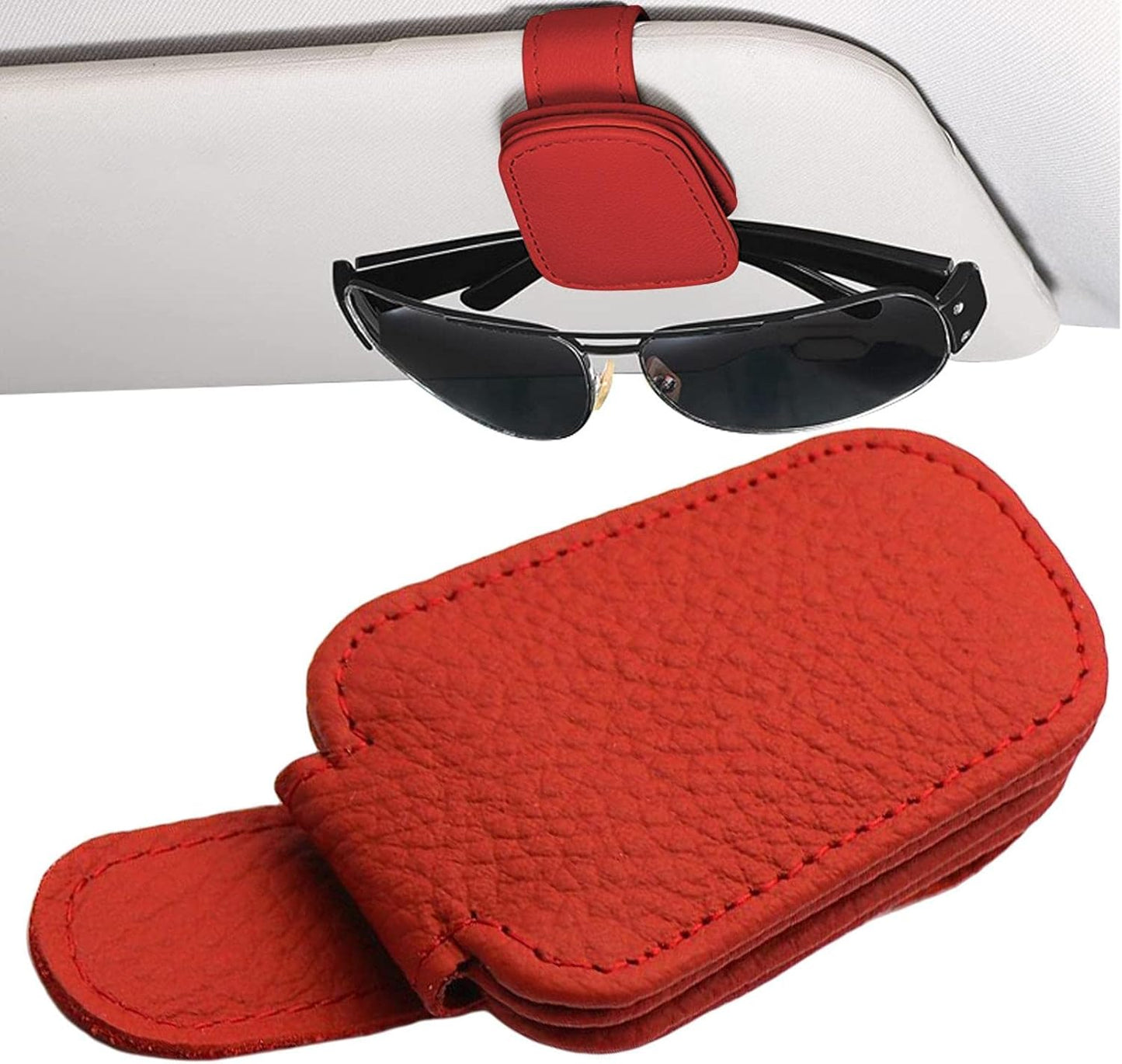 Universal Car Magnetic Sunglass Holder Magnetic Soft PU Leather Sunglass Holder Accessories For Car 1 Pc (Red)