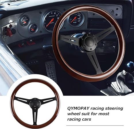 Universal Vintage Style Classic Steering Wheel Wood with Polished Sports Steering Wheel 1 Pc