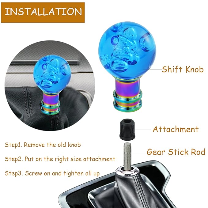 Universal Acrylic Round Ball Style Gear Shift Knob Manual Transmission Shifter Lever Stick(Blue)