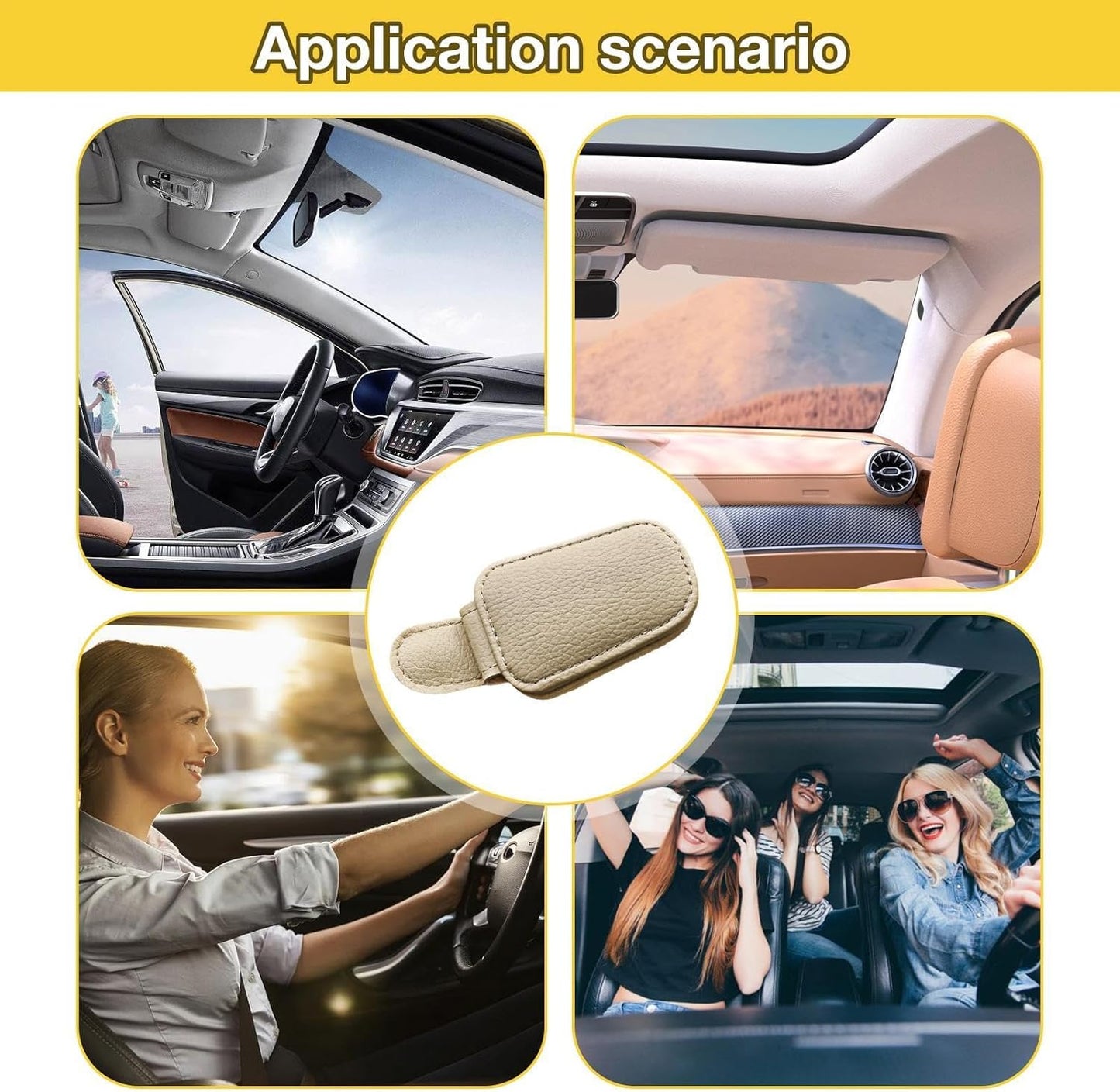 Universal Car Magnetic Sunglass Holder Magnetic Soft PU Leather Sunglass Holder Accessories For Car 1 Pc (Beige)