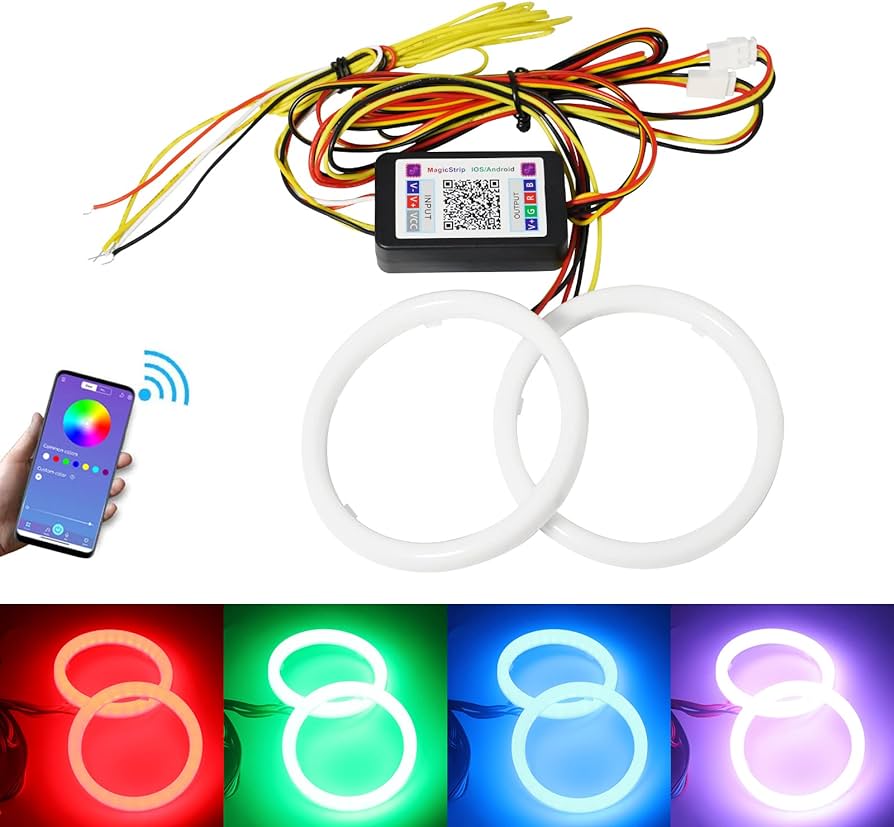 Universal Angel Eye Ring LIUHAWK Brand 90MM APP Control RGB LED for Car Headlight 2 Pcs Set