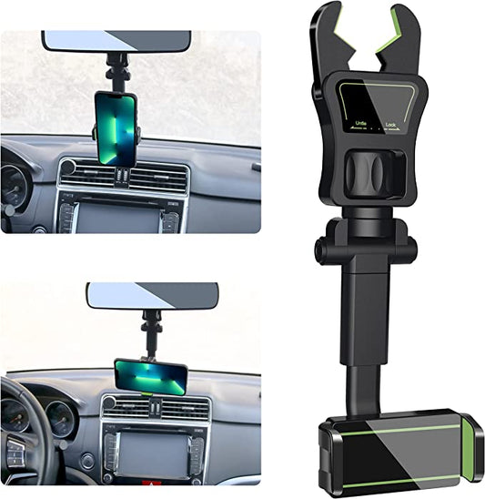 Universal Center Mirror Mobile Holder Hanging Adjustable 360 Degree Rotatable Rear View Mirror Phone Mount Compatible with 3-7.2 Inch Phones