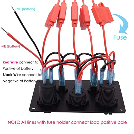 Universal Switch Panel Dual USB Socket Charger 4.2A + LED Voltmeter + 12V Power Outlet + 5 Gang ON-Off Switch