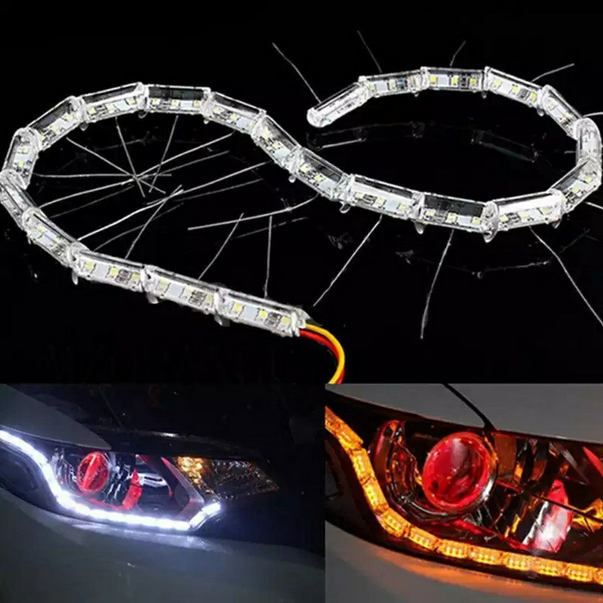 SNAKE DRL FLEXIBLE CAR DUAL LED LIGHTS CRYSTAL EYE LAMP 2 PCS SET