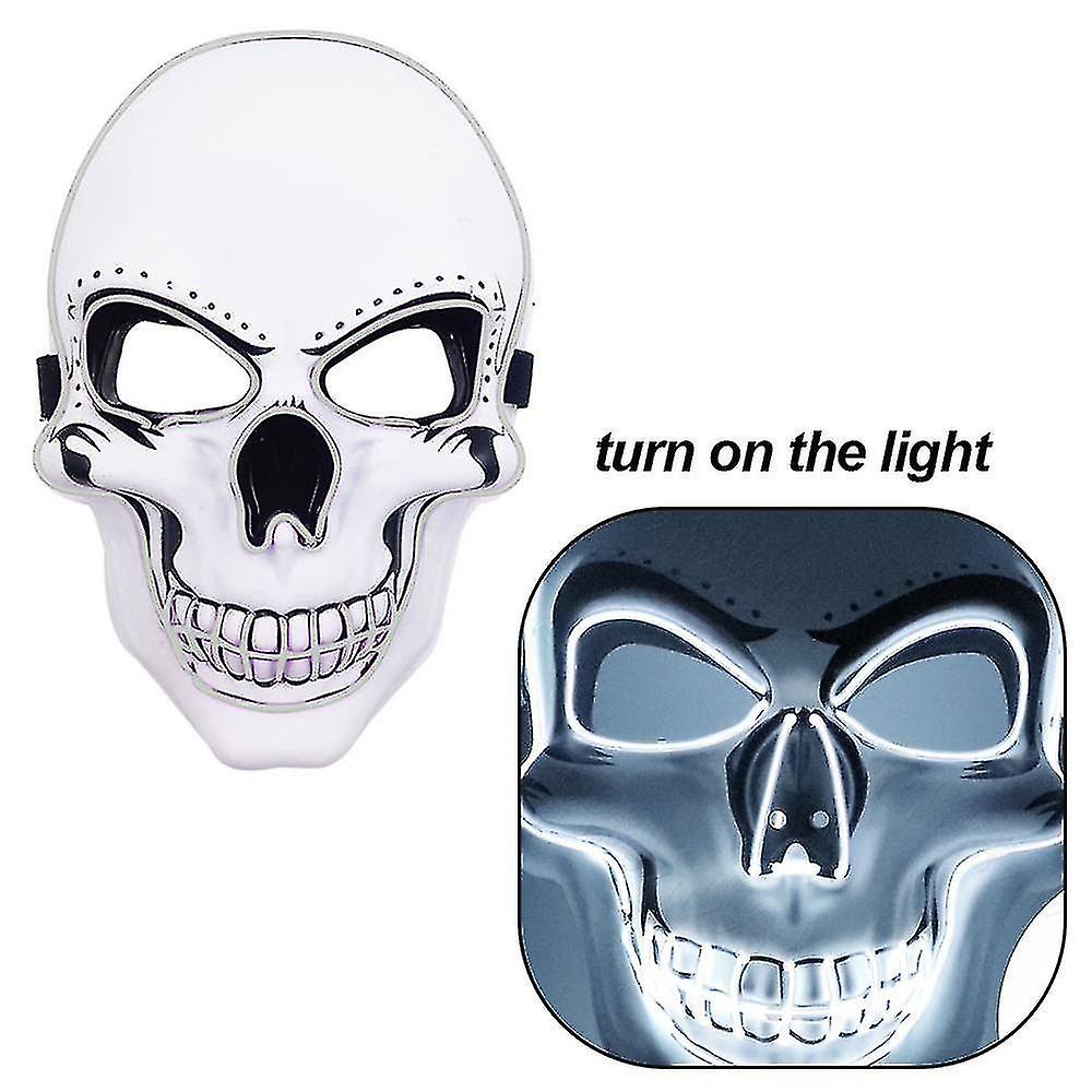 Universal Devil Head Neon Halloween Mask, Led Purge Mask 3 Lighting Modes For Costplay 1 Pc(White)