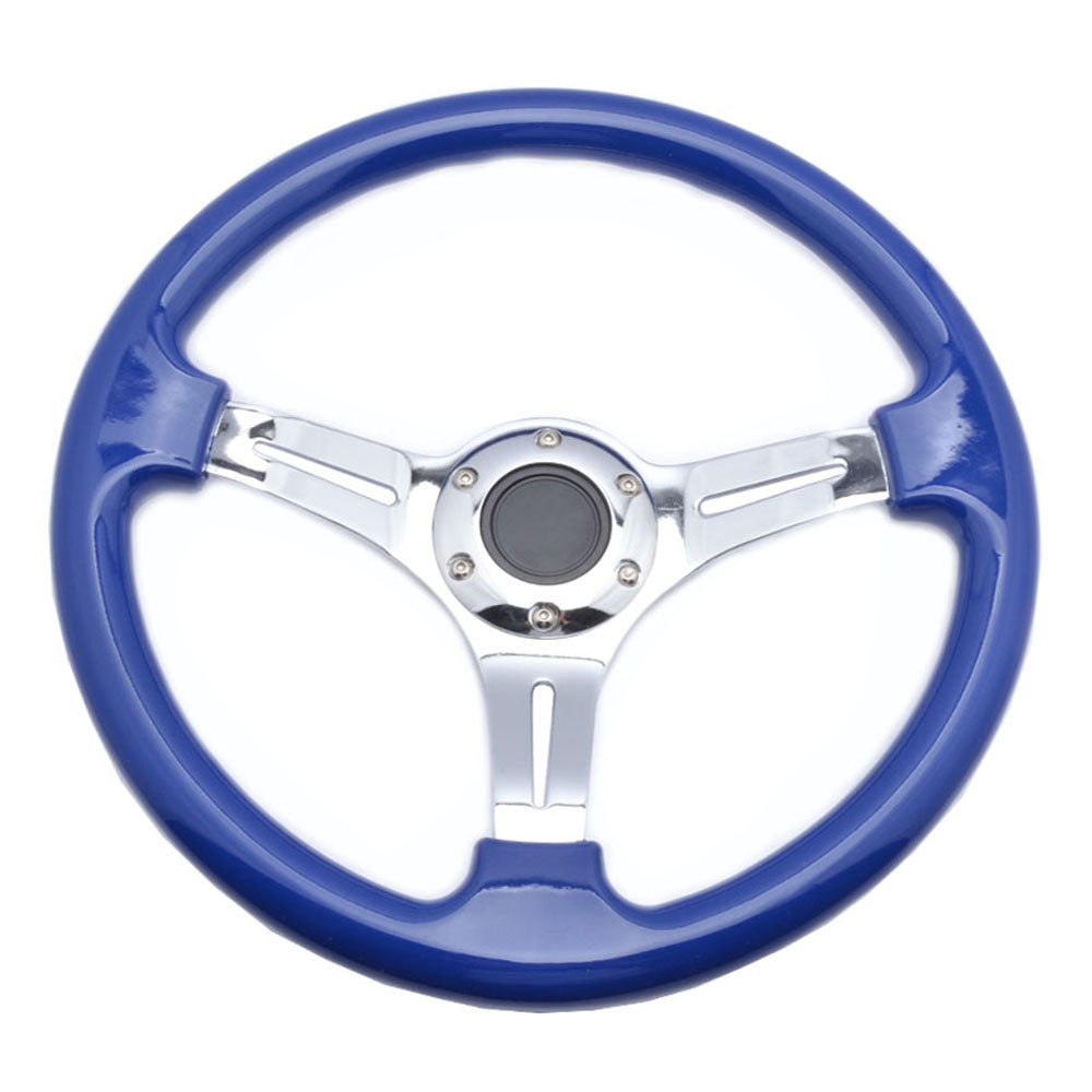 Universal Semi Dish Blue Chrome Steering Wheel In Premium Quality For Car 1 Pc