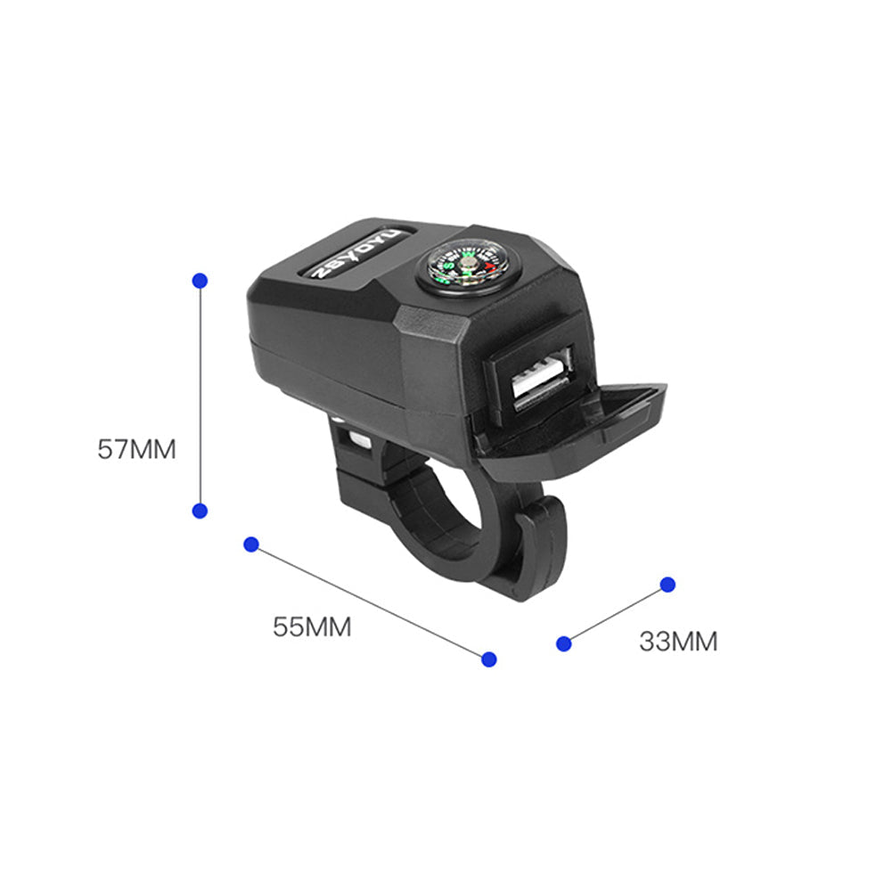 Universal Motorcycle Handlebar Mount Waterproof USB Charger 36-108V 5V/3.1A with Compass for Mobile Phones