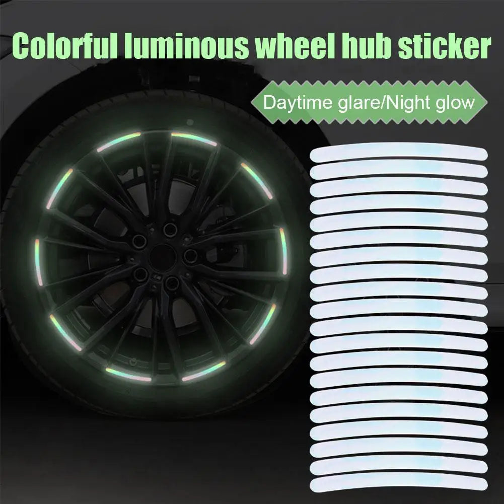 Universal Luminous Tire Sticker Colorful Hub Reflective Decal RIm Stickers Car Styling And Motorcycle Styling 20 Pc