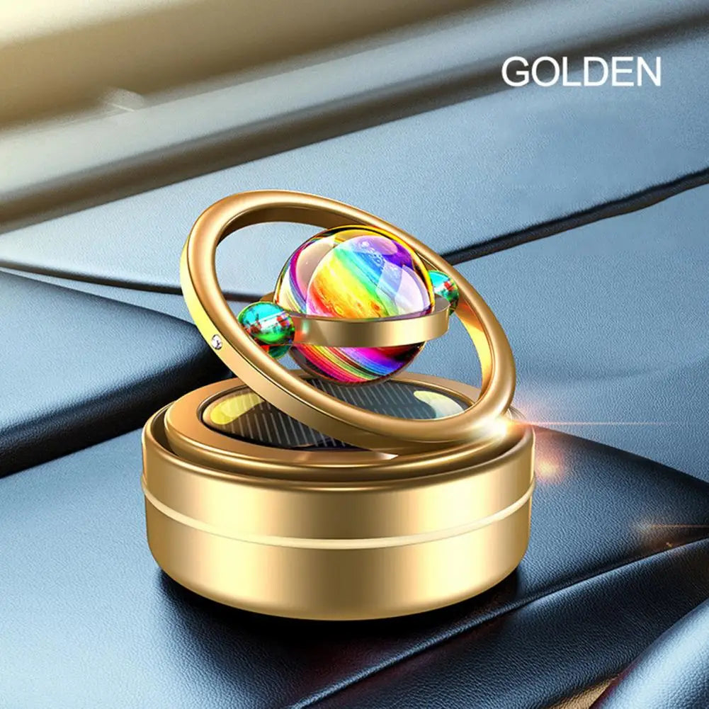 Universal Solar Power Car Perfume Air Freshener 360° Rotating Car Perfume Solar Energy Fragrance Car 1 Pc(Golden)