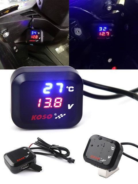 Universal 3 In 1 Digital Meter KOSO Voltmeter Temperature Voltage Display With USB Charge