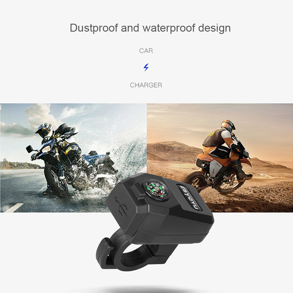 Universal Motorcycle Handlebar Mount Waterproof USB Charger 36-108V 5V/3.1A with Compass for Mobile Phones