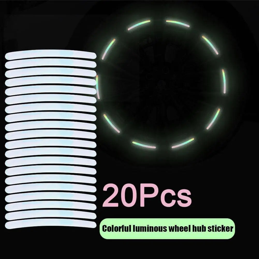 Universal Luminous Tire Sticker Colorful Hub Reflective Decal RIm Stickers Car Styling And Motorcycle Styling 20 Pc