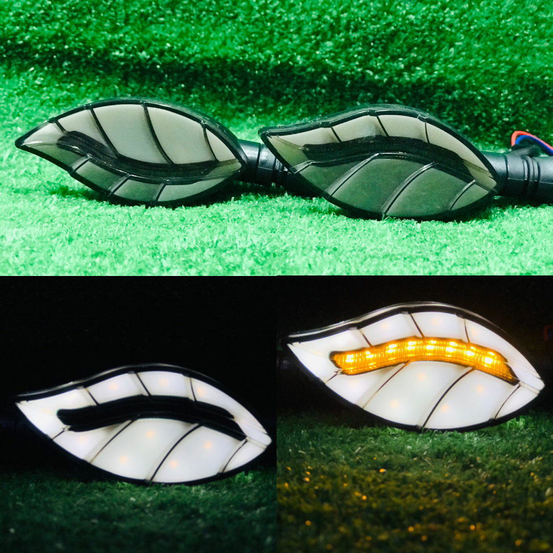 Universal Bike Indicator Leaf Style With Running DRL White - Yellow 2 Pcs Set