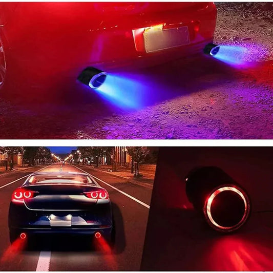 Universal Carbon fiber Light  Exhaust Muffler Tip with LED Light Stainless Steel Tip