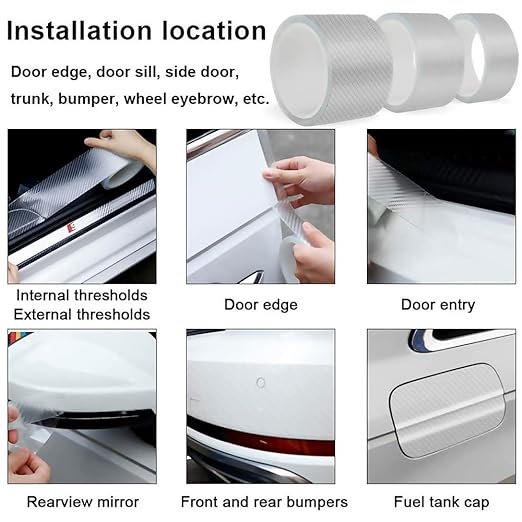 White Carbon Fiber Car Door Sill Protector Protector 5D Gloss Automotive Wrap Film Self-Adhesive Anti-Collision