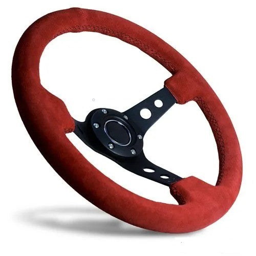 Universal Red Deep Dish Steering With Premium Quality In Alcantara Staff