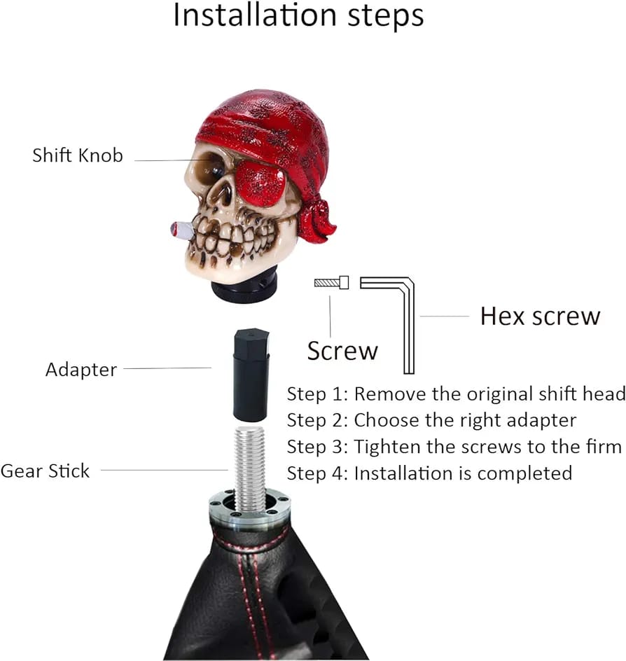 Universal One-Eyed Pirate Smoking Skull Shift Gear Knob Car Shifter Lever Most Manual Automotive Vehicles