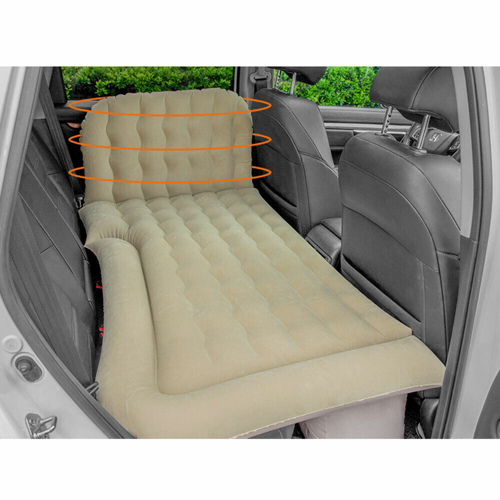 Universal Car Inflatable Bed Air Mattress In Car Outdoor Camping Cushion Folding Portable Flocking Pad(Beige)