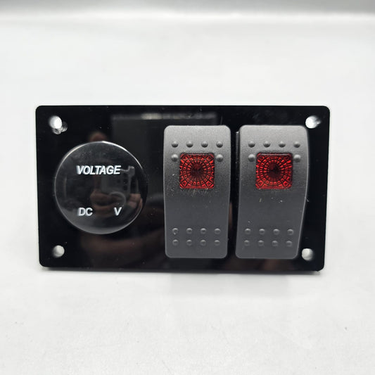 Universal 4-inch Switch Panel With Rocker Switches+Led Voltmeter(Red)