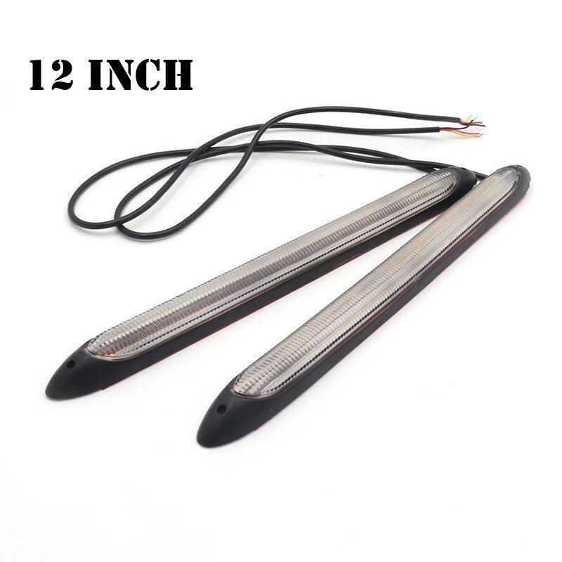 Universal Bumper DRL LED Strip 12-inch Light Daytime Running Turn Signal Lamp 2 Pcs Set