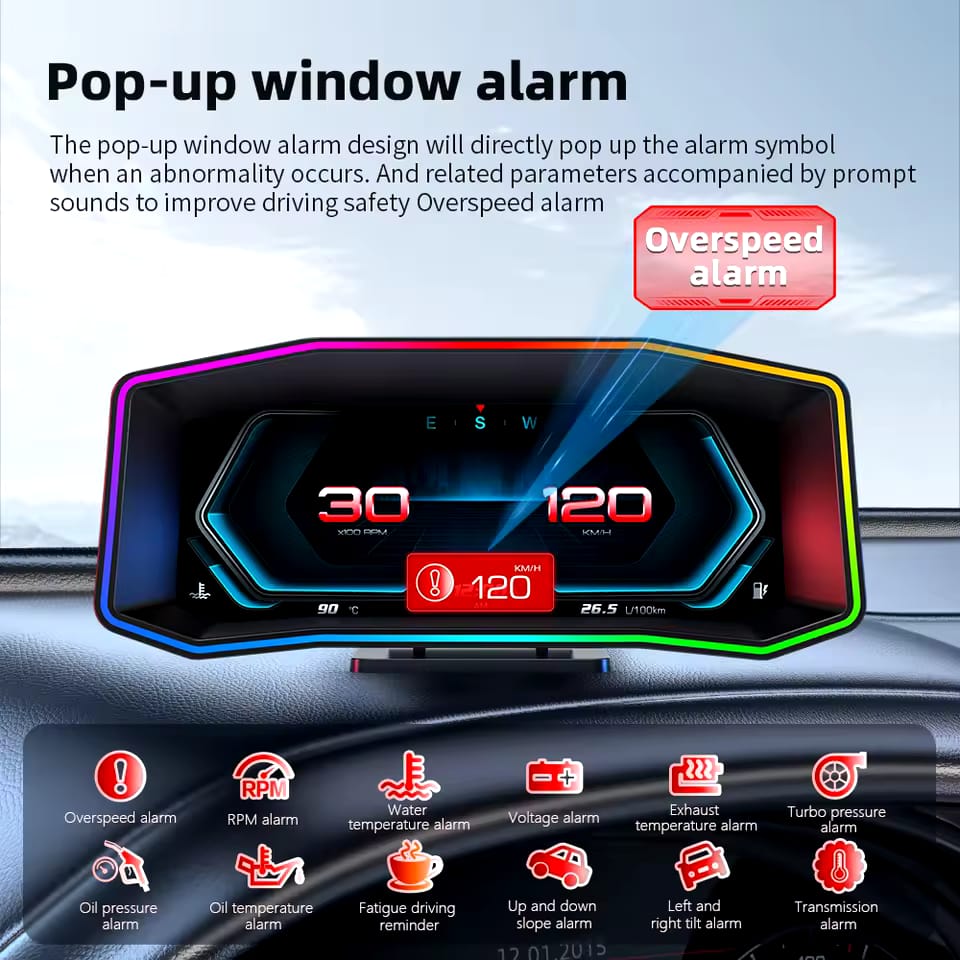 Universal P4 OBD2+GPS HUD Gauge Car Digital Head Up Display Speedometer Turbo RPM Alarm 1 Pc