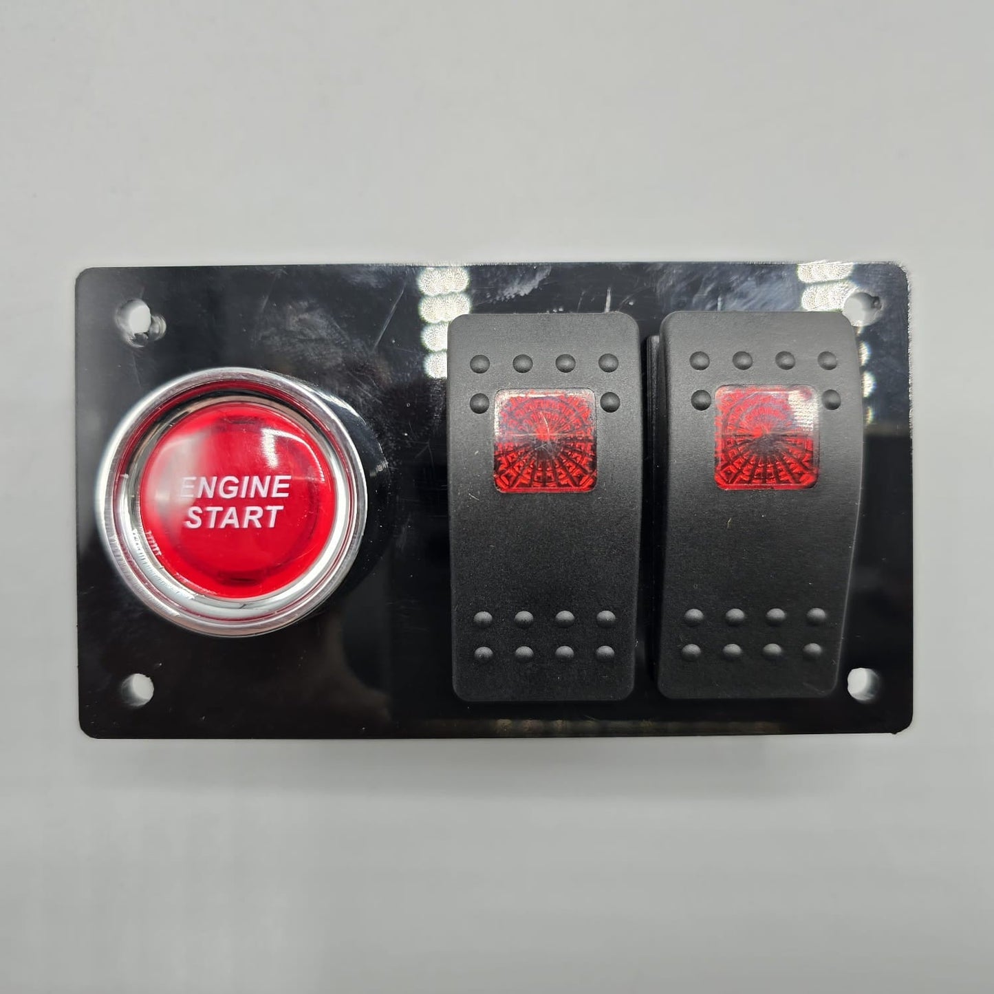 Universal 4-inch Switch Panel With Rocker Switches+Push Start Button (Red)