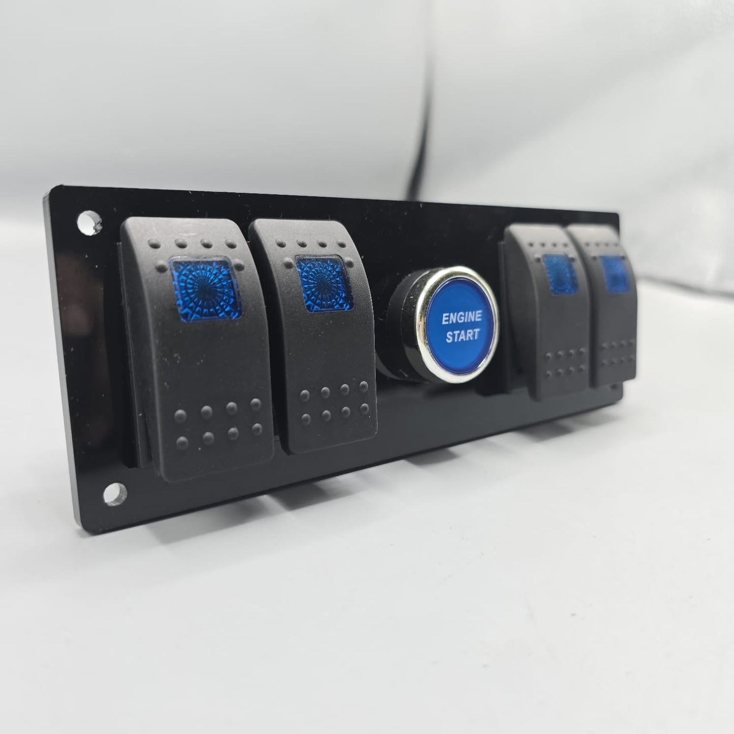 Universal 5-inch Switch Panel With Rocker Switches+Push Start Button (Blue)