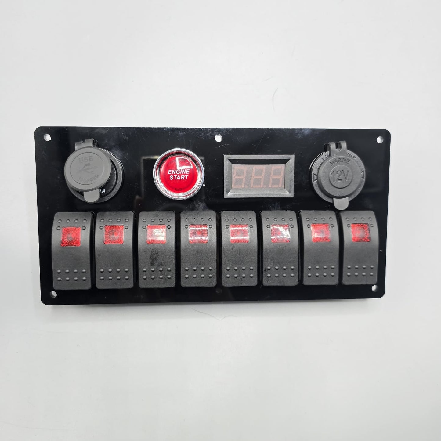 Universal 9-inch Switch Panel With On/Off Rocker Light Switches +12V Power Outlet +Push Button +Led Voltmeter+USB Charger 3.0(Red)