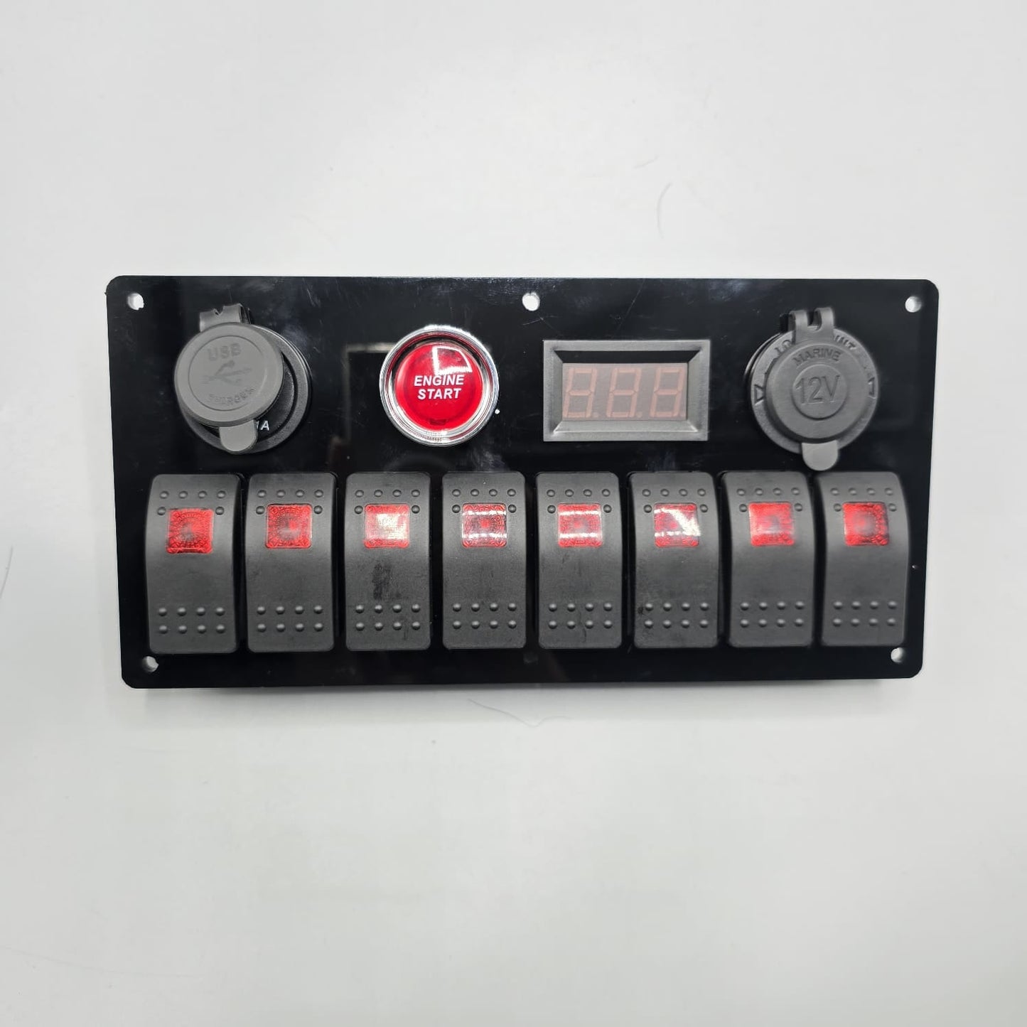 Universal 9-inch Switch Panel With On/Off Rocker Light Switches +12V Power Outlet +Push Button +Led Voltmeter+USB Charger 3.0(Red)