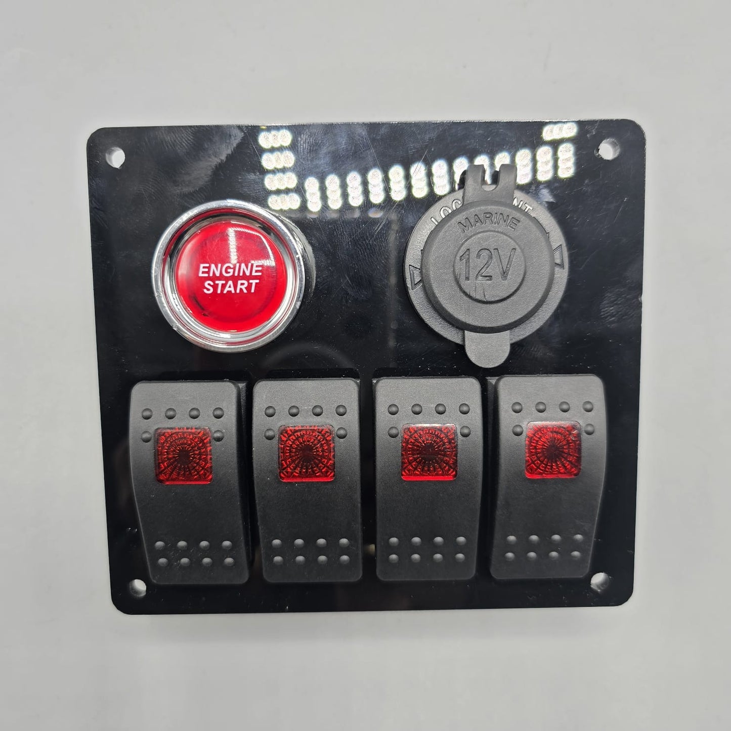 Universal 5-inch Switch Panel With Rocker Switches +12V Power Outlet + Push Button (Red)