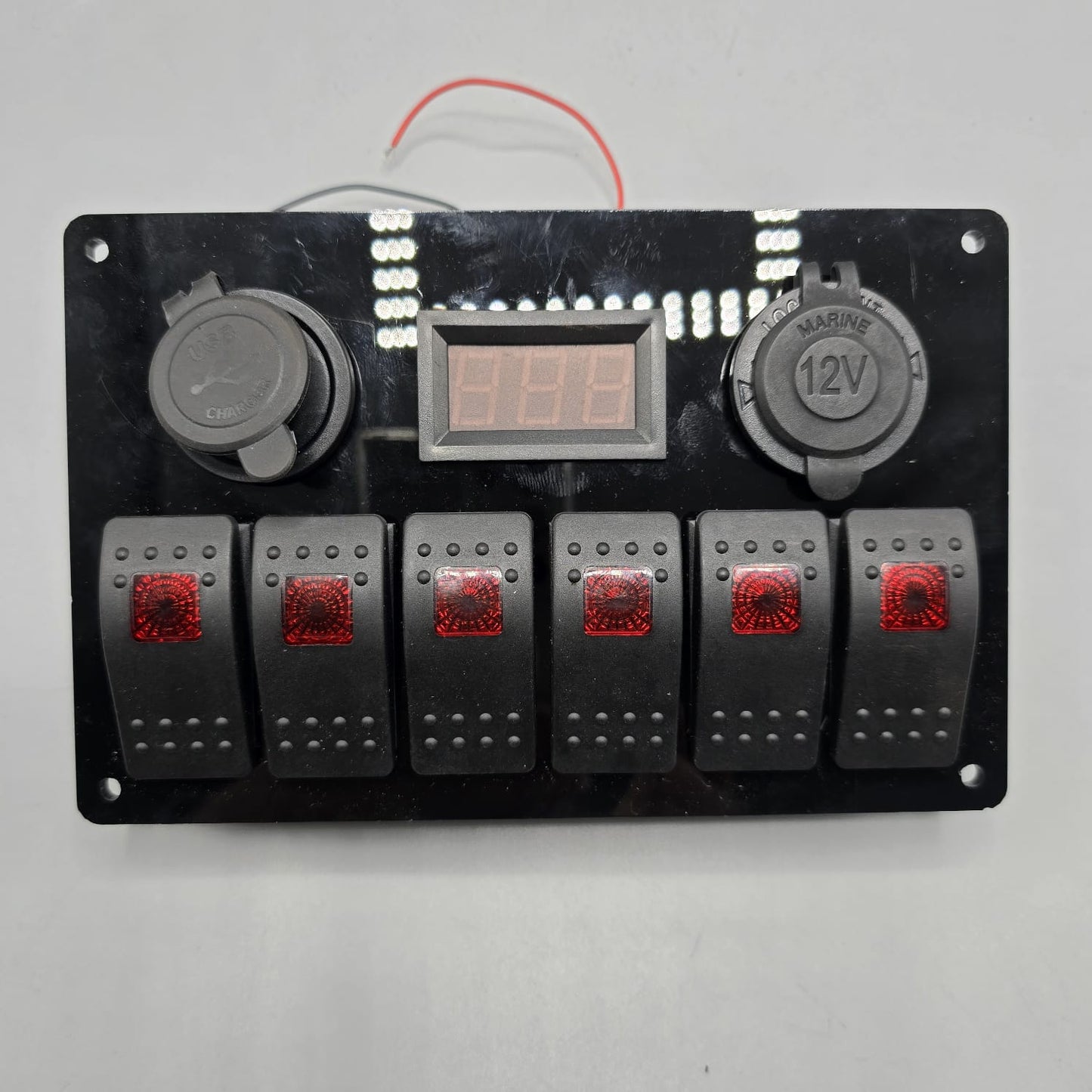 Universal 7-inch Switch Panel With On/Off Light Rocker Switches +12V Power Outlet +LED Voltmeter +USB Charger 3.0