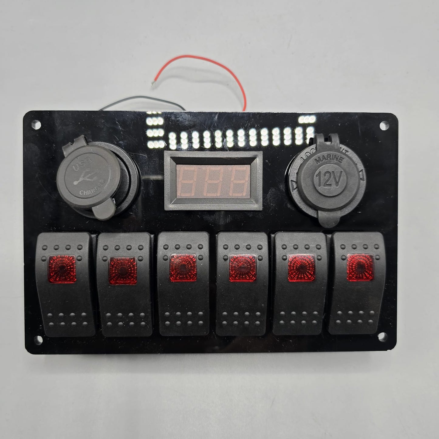 Universal 7-inch Switch Panel With On/Off Light Rocker Switches +12V Power Outlet +LED Voltmeter +USB Charger 3.0