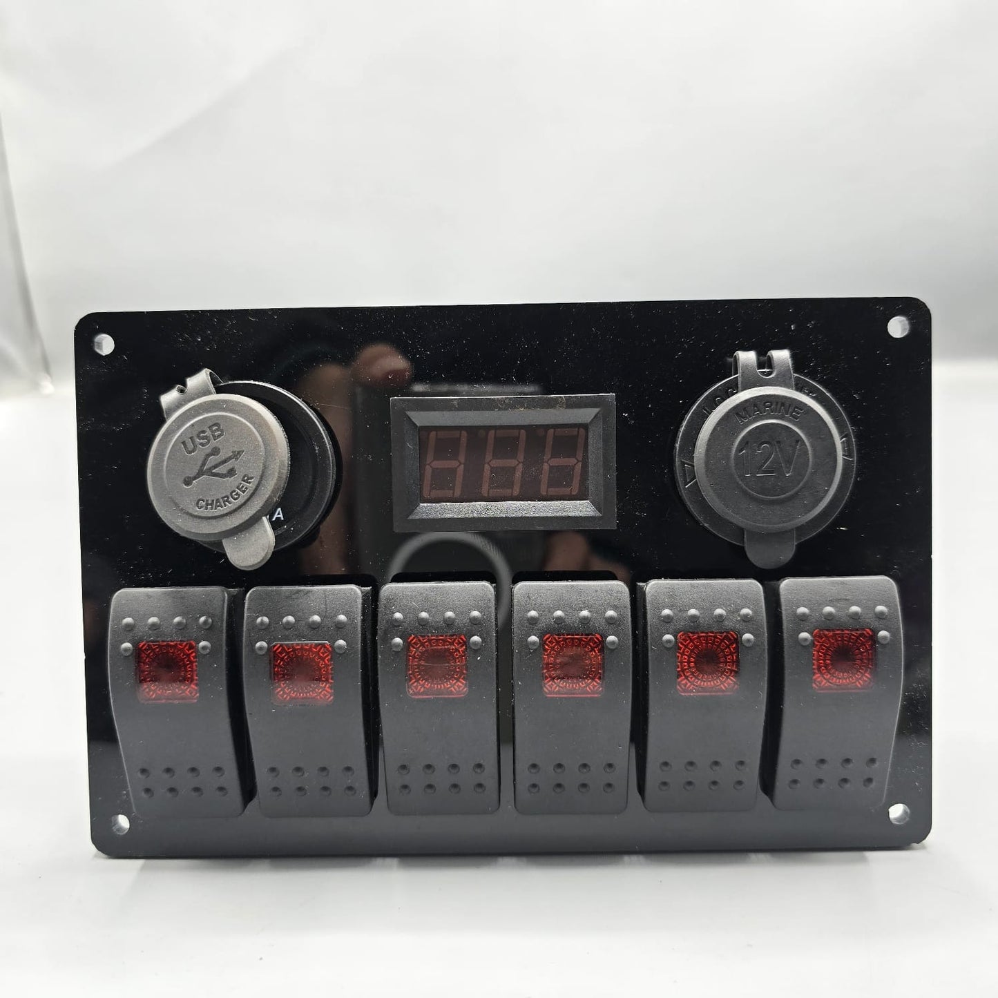 Universal 7-inch Switch Panel With On/Off Light Rocker Switches +12V Power Outlet +LED Voltmeter +USB Charger 3.0